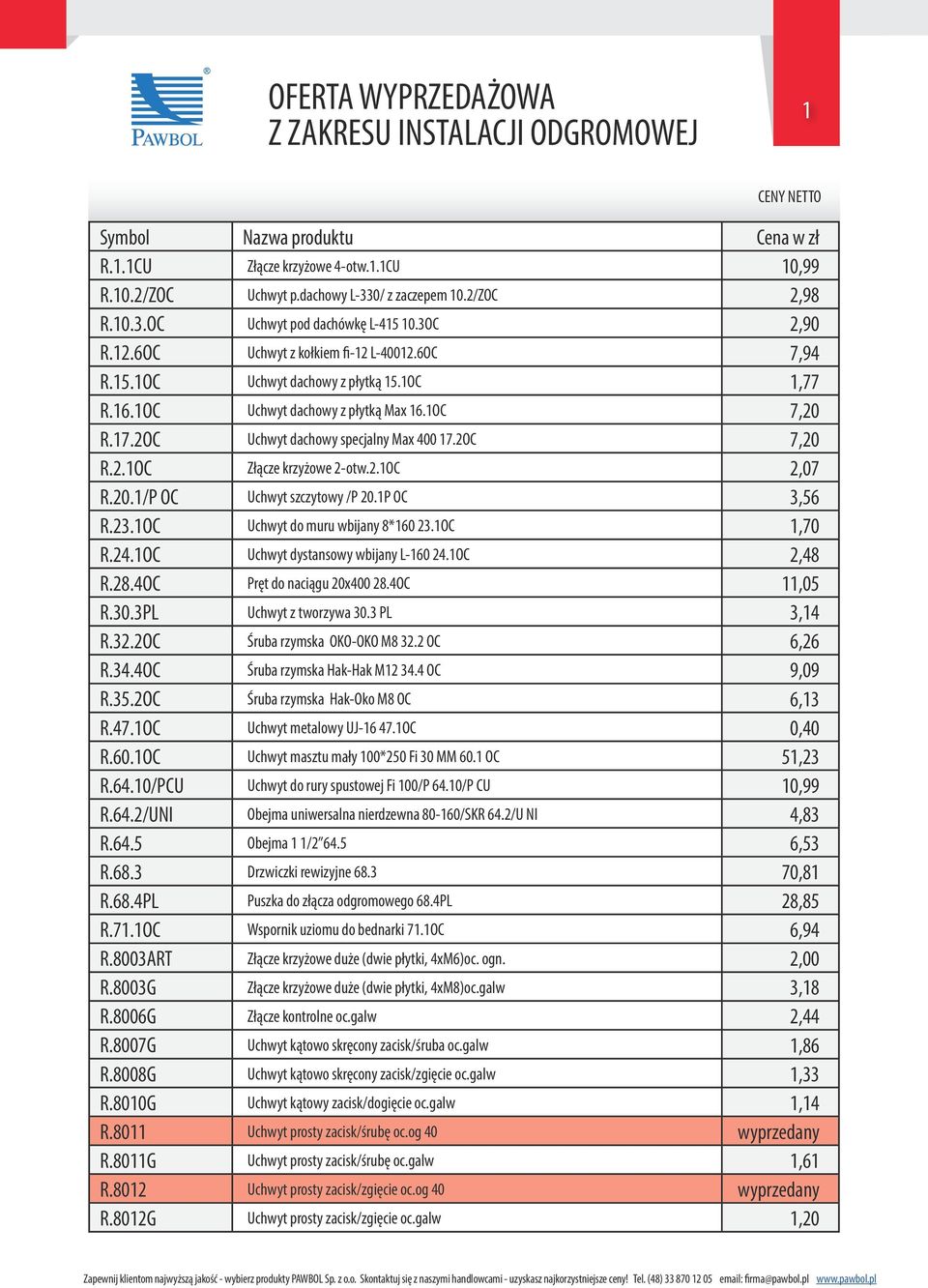 2.1OC 2,07 R.20.1/P OC Uchwyt szczytowy /P 20.1P OC 3,56 R.23.1OC Uchwyt do muru wbijany 8*160 23.1OC 1,70 R.24.1OC Uchwyt dystansowy wbijany L-160 24.1OC 2,48 R.28.4OC Pręt do naciągu 20x400 28.