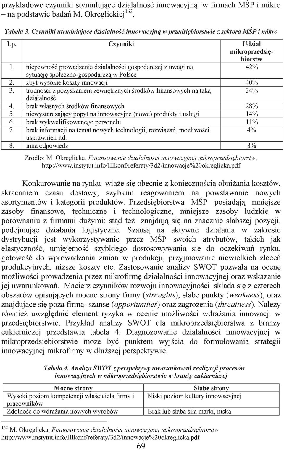 niepewność prowadzenia działalności gospodarczej z uwagi na 42% sytuację społeczno-gospodarczą w Polsce 2. zbyt wysokie koszty innowacji 40% 3.