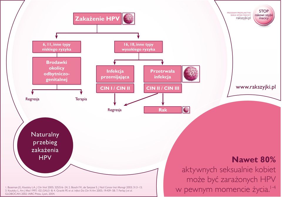 HPV w pewnym momencie życia. 1-4 1. Baseman JG, Koutsky LA. J Clin Virol 2005; 32S:S16 24; 2. Bosch FX, de Sanjose S.