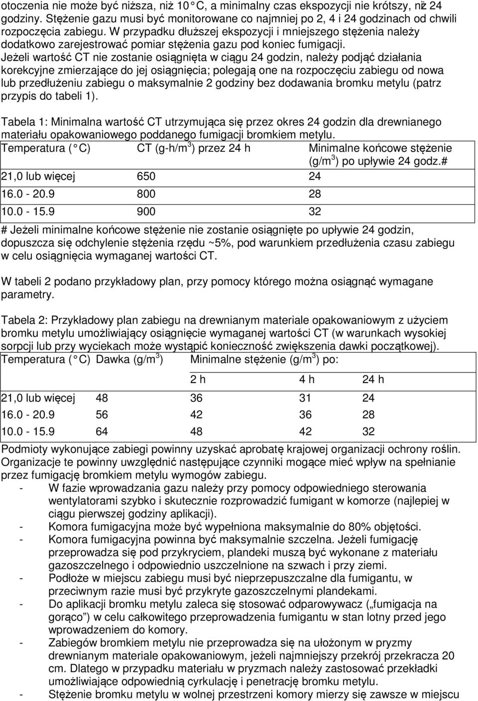 Jeżeli wartość CT nie zostanie osiągnięta w ciągu 24 godzin, należy podjąć działania korekcyjne zmierzające do jej osiągnięcia; polegają one na rozpoczęciu zabiegu od nowa lub przedłużeniu zabiegu o