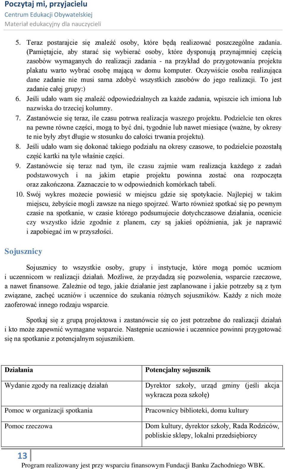 domu komputer. Oczywiście osoba realizująca dane zadanie nie musi sama zdobyć wszystkich zasobów do jego realizacji. To jest zadanie całej grupy:) 6.