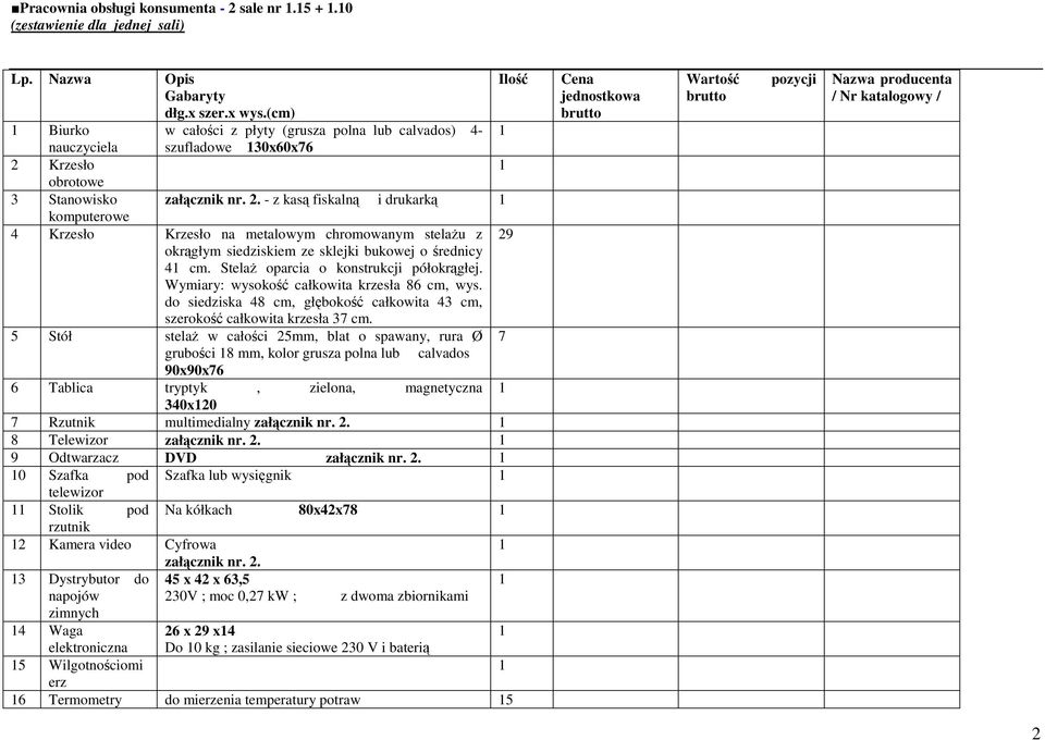 Krzesło obrotowe 3 Stanowisko załącznik nr. 2. - z kasą fiskalną i drukarką komputerowe 4 Krzesło Krzesło na metalowym chromowanym stelaŝu z okrągłym siedziskiem ze sklejki bukowej o średnicy 4 cm.