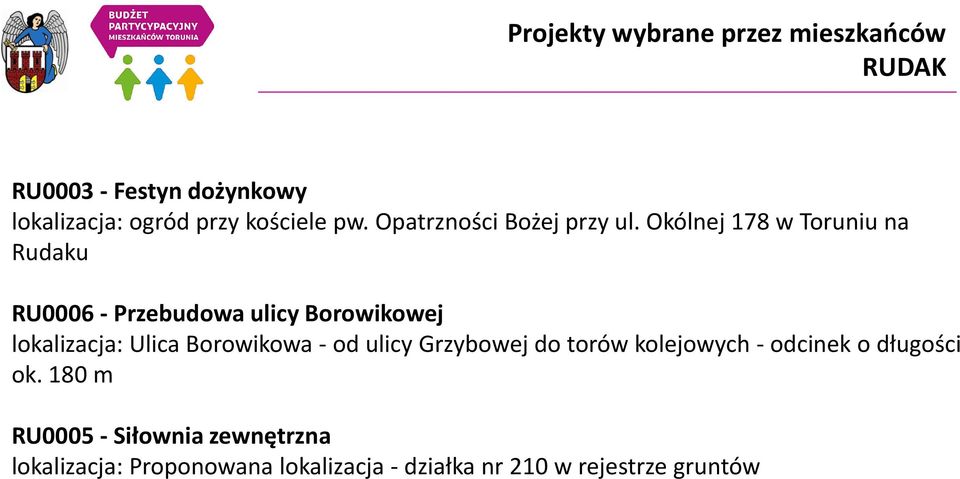 Okólnej 178 w Toruniu na Rudaku RU0006 - Przebudowa ulicy Borowikowej lokalizacja: Ulica Borowikowa -