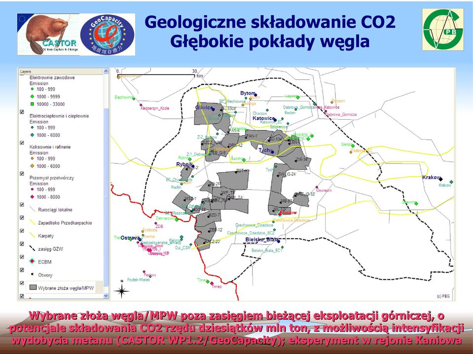 składowania CO2 rzędu dziesiątków mln ton, z możliwością