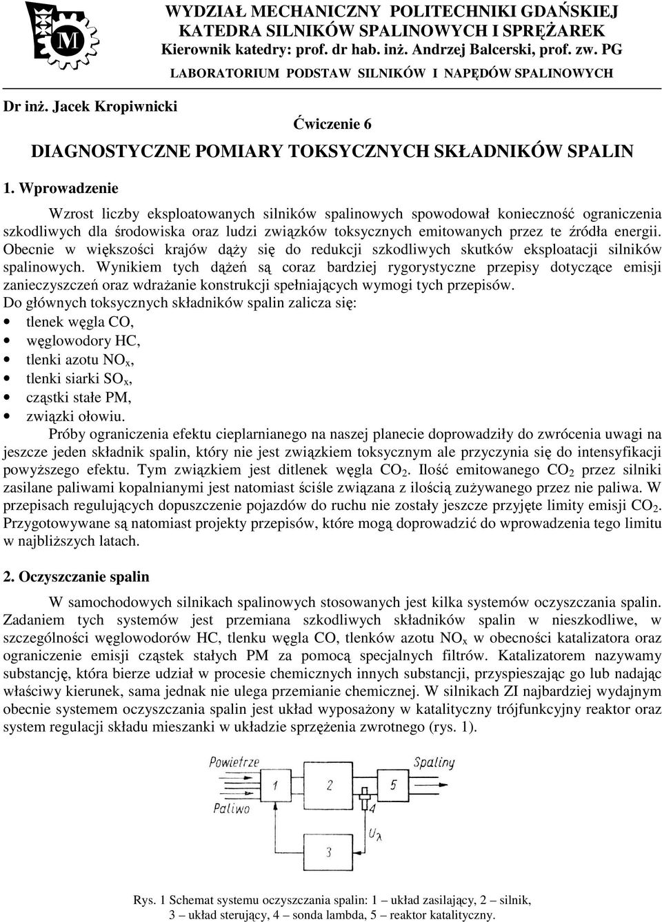 Wprowadzenie Wzrost liczby eksploatowanych silników spalinowych spowodował konieczność ograniczenia szkodliwych dla środowiska oraz ludzi związków toksycznych emitowanych przez te źródła energii.