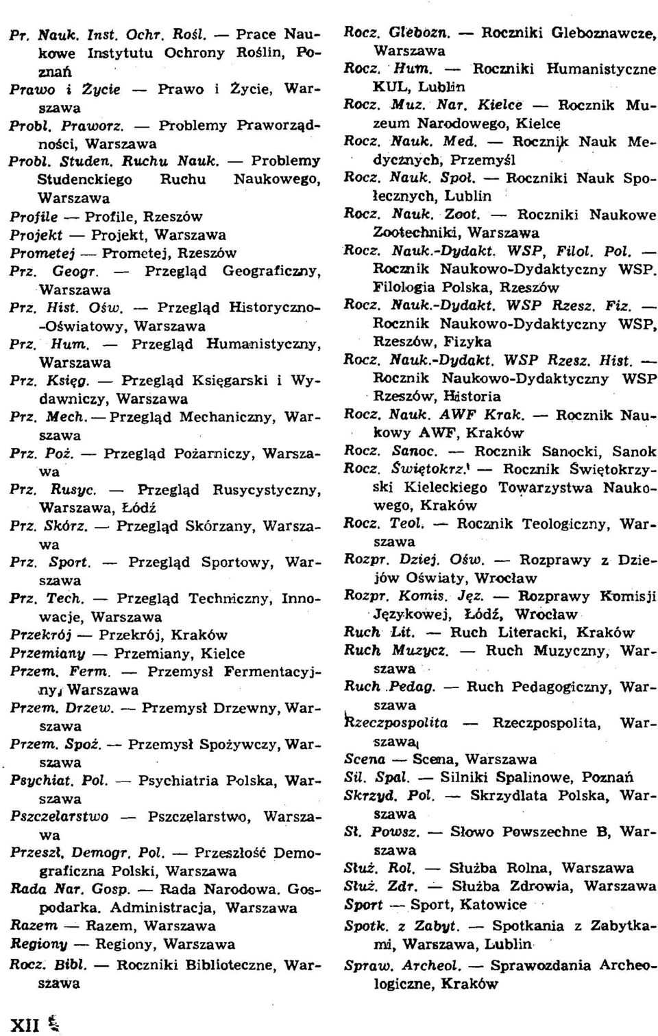 - Przeglqd Historycmo- -OSwiatowy, Warszawa Prz. Hum. - Przeglqd Humanistyczny, Warszawa Prz. Ksiqg. - Przeglqd Ksiegarski i Wydawniczy, Warszawa Prz. Mech. - Przeglqd Mechanicmy, Warszawa Prz. Poi.