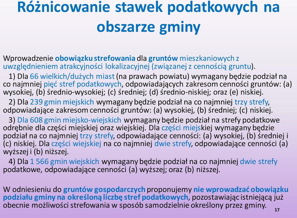 średniej; (d) średnio-niskiej; oraz (e) niskiej.