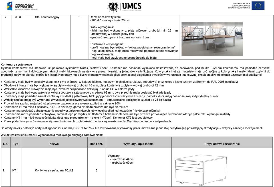 okablowania, - nogi mają być przykręcane bezpośrednio do blatu Kontenery systemowe System kontenerów ma stanowić uzupełnienie systemów biurek, stołów i szaf.