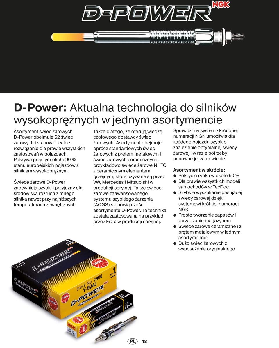 Świece żarowe D-Power zapewniają szybki i przyjazny dla środowiska rozruch zimnego silnika nawet przy najniższych temperaturach zewnętrznych.