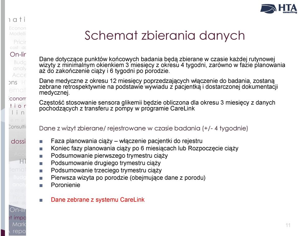 Dane medyczne z okresu 12 miesięcy poprzedzających włączenie do badania, zostaną zebrane retrospektywnie na podstawie wywiadu z pacjentką i dostarczonej dokumentacji medycznej.