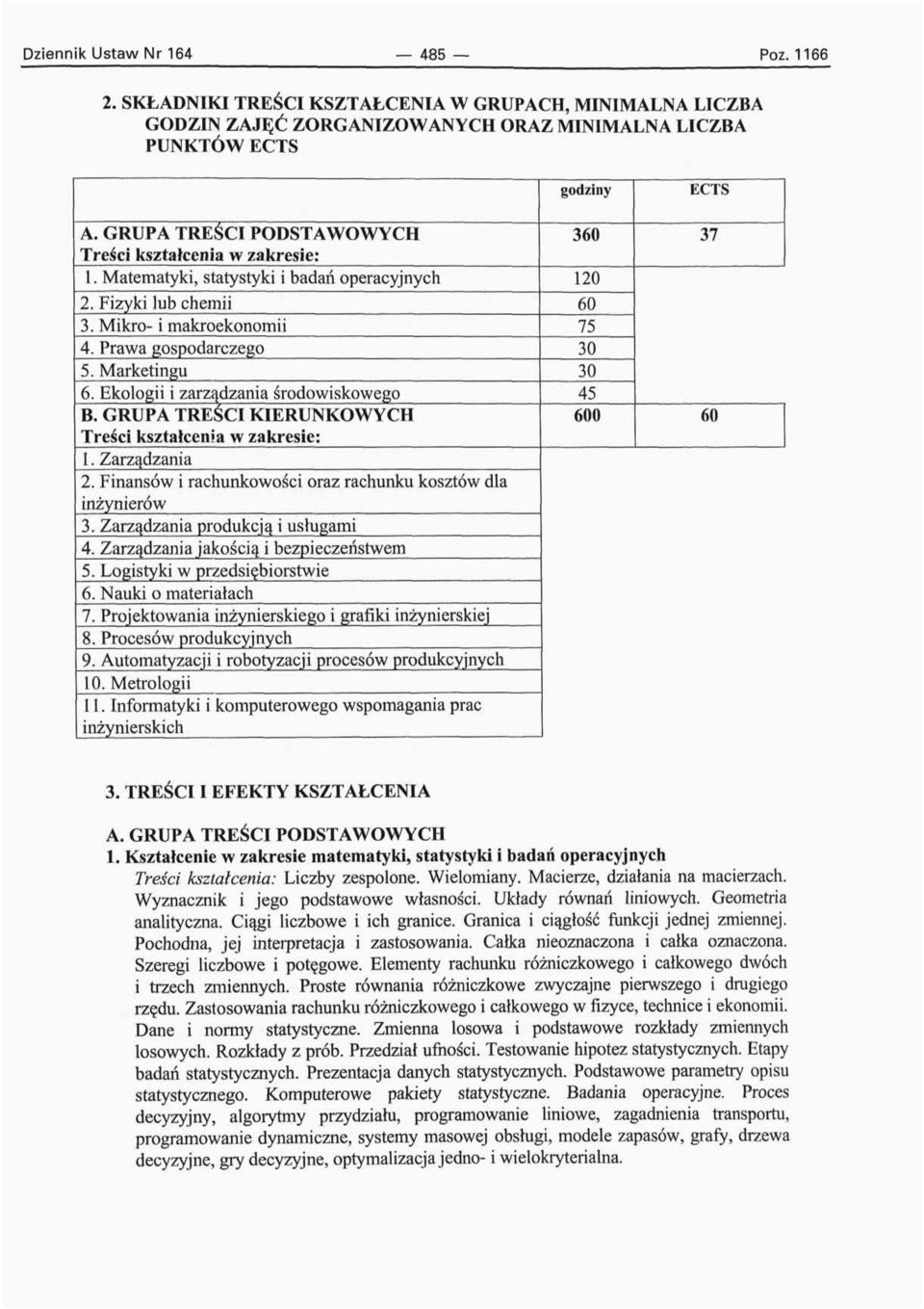 Ekologii i zarządzania środowiskowego B. GRUPA TREŚCI KIERUNKOWYCH Treści kształcenia w zakresie: 1. Zarządzania 2. Finansów i rachunkowości oraz rachunku kosztów dla inżynierów 3.