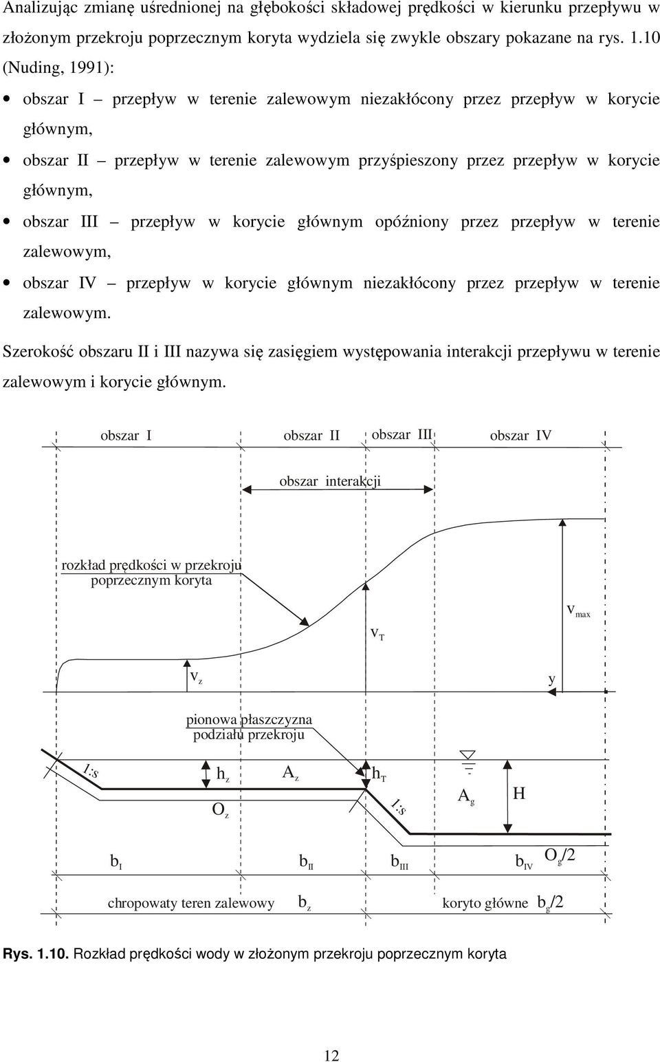 korcie głównm opóźnion przez przepłw w terenie zalewowm, obszar IV przepłw w korcie głównm niezakłócon przez przepłw w terenie zalewowm.