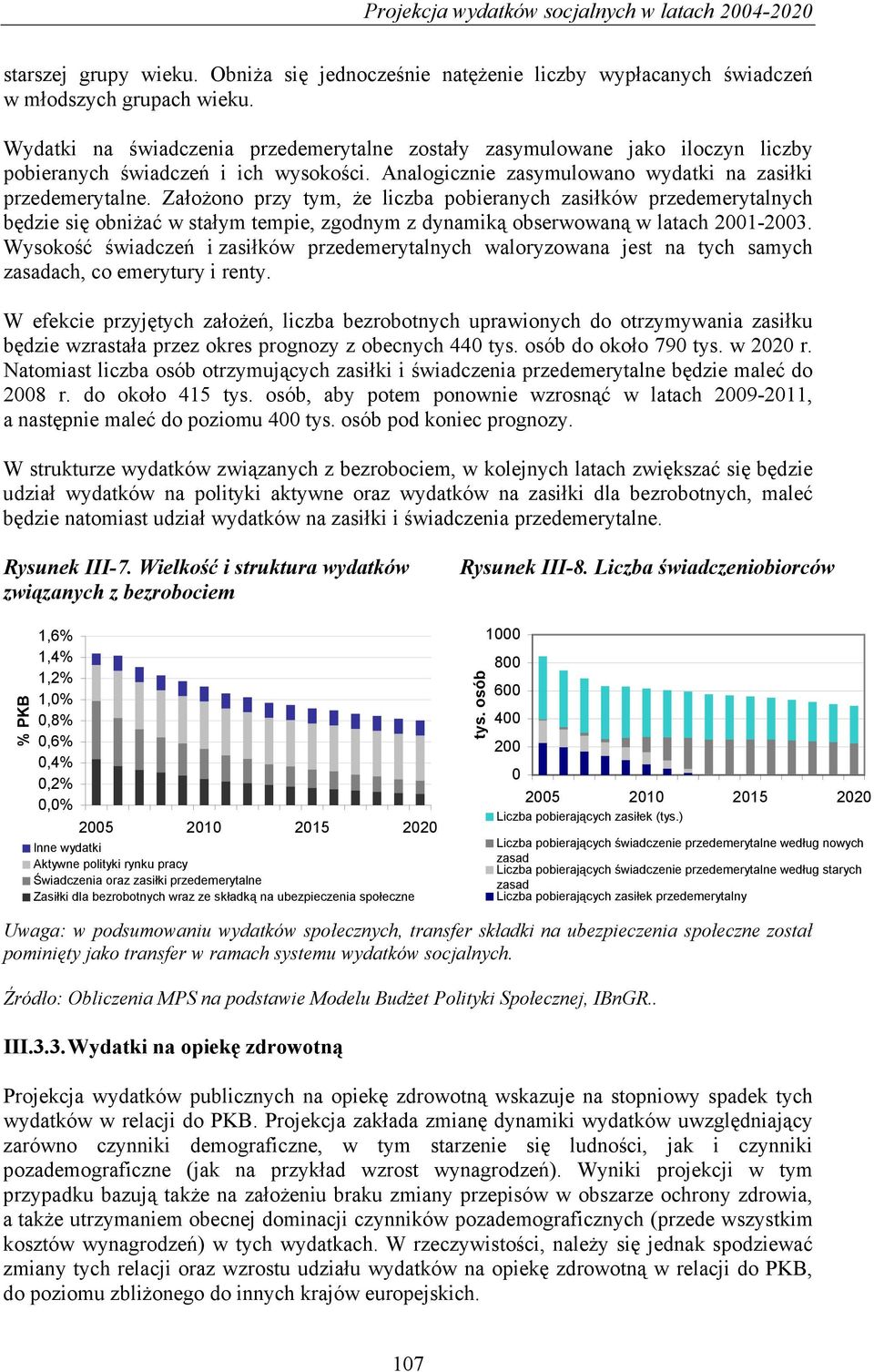 Założono przy tym, że liczba pobieranych zasiłków przedemerytalnych będzie się obniżać w stałym tempie, zgodnym z dynamiką obserwowaną w latach 2001-2003.