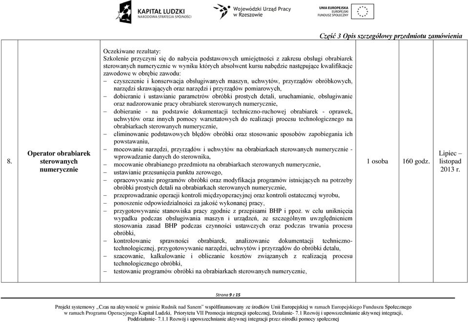 przyrządów pomiarowych, dobieranie i ustawianie parametrów obróbki prostych detali, uruchamianie, obsługiwanie oraz nadzorowanie pracy obrabiarek sterowanych numerycznie, dobieranie - na podstawie