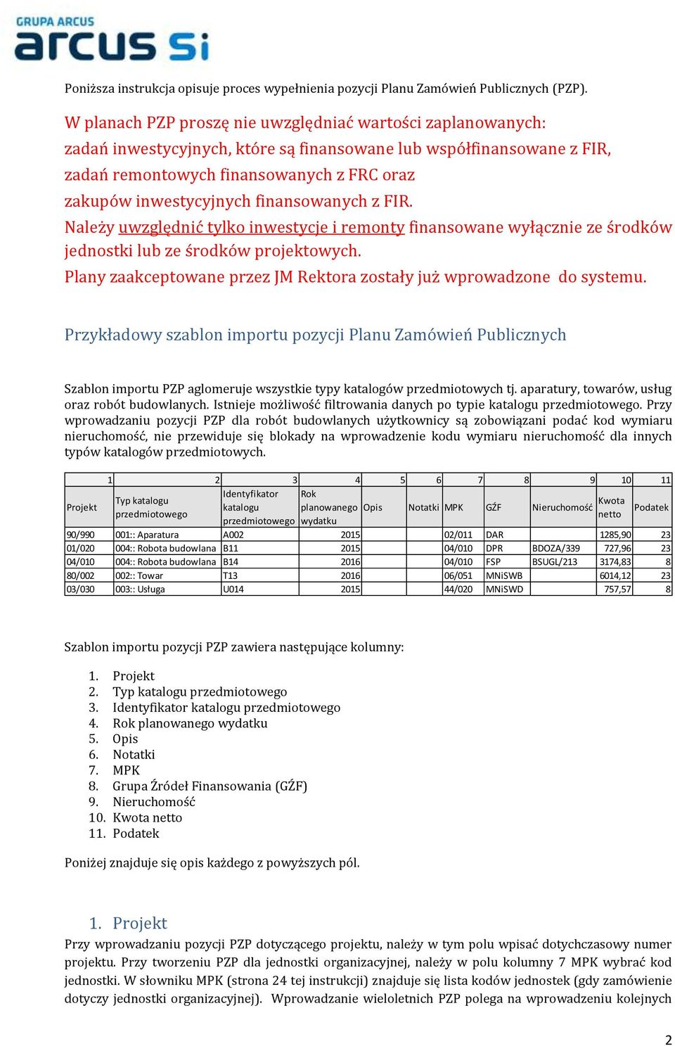 finansowanych z FIR. Należy uwzględnić tylko inwestycje i remonty finansowane wyłącznie ze środków jednostki lub ze środków projektowych.