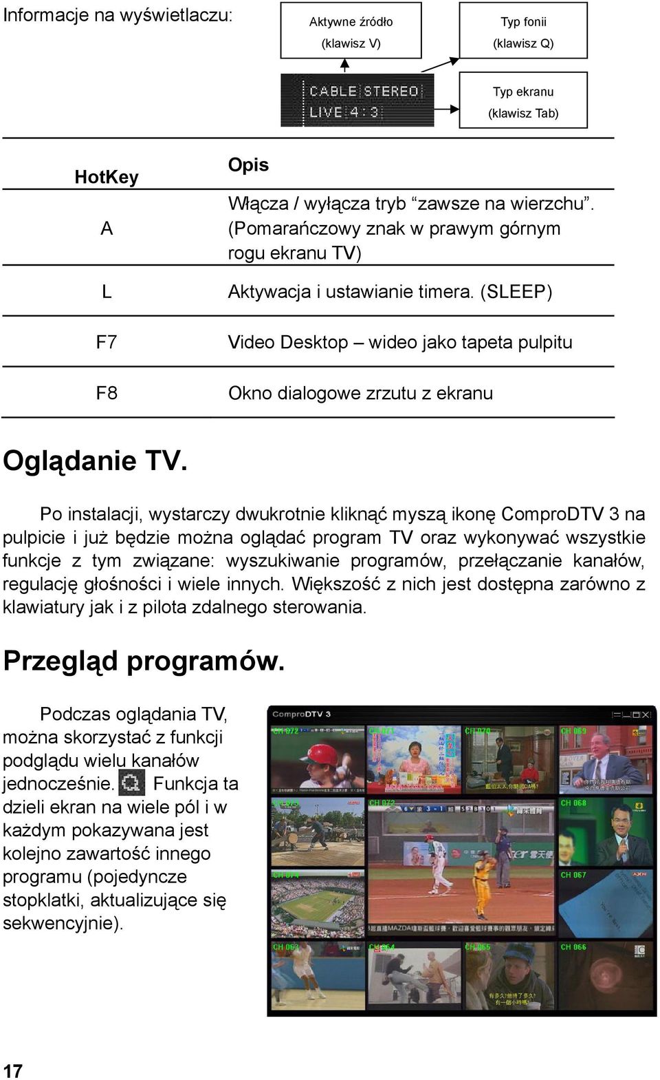 Po instalacji, wystarczy dwukrotnie kliknąć myszą ikonę ComproDTV 3 na pulpicie i już będzie można oglądać program TV oraz wykonywać wszystkie funkcje z tym związane: wyszukiwanie programów,