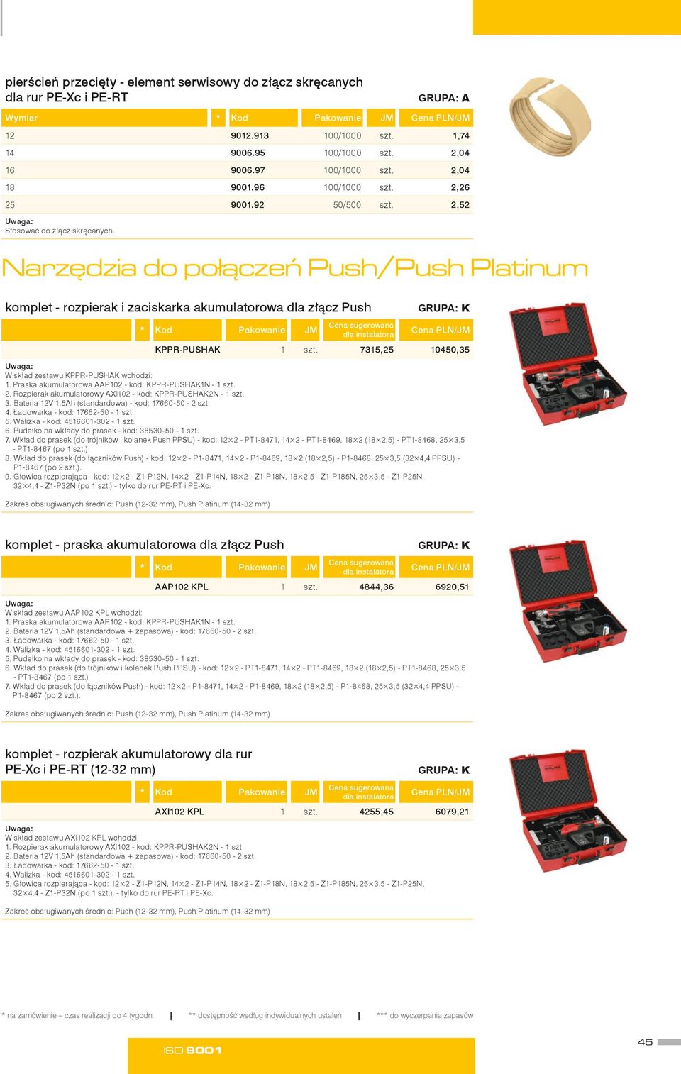 Narzędzia do połączeń Push/Push Platinum komplet - rozpierak i zaciskarka akumulatorowa dla złącz Push * Kod Pakowanie JM KPPR-PUSHAK 735,25 0450,35 W skład zestawu KPPR-PUSHAK wchodzi:.