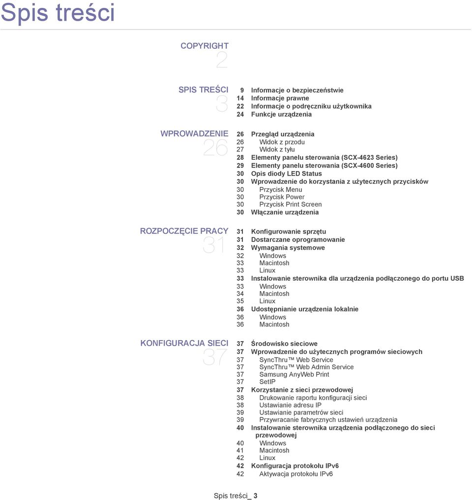 Menu 30 Przycisk Power 30 Przycisk Print Screen 30 Włączanie urządzenia ROZPOCZĘCIE PRACY 31 31 Konfigurowanie sprzętu 31 Dostarczane oprogramowanie 32 Wymagania systemowe 32 Windows 33 Macintosh 33