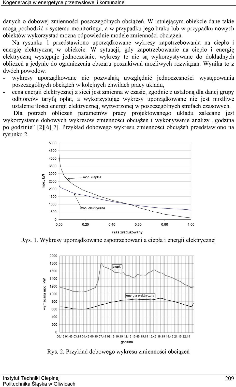 a rysunku 1 przedstawiono uporządkowane wykresy zapotrzebowania na ciepło i energię ektryczną w obiekcie.