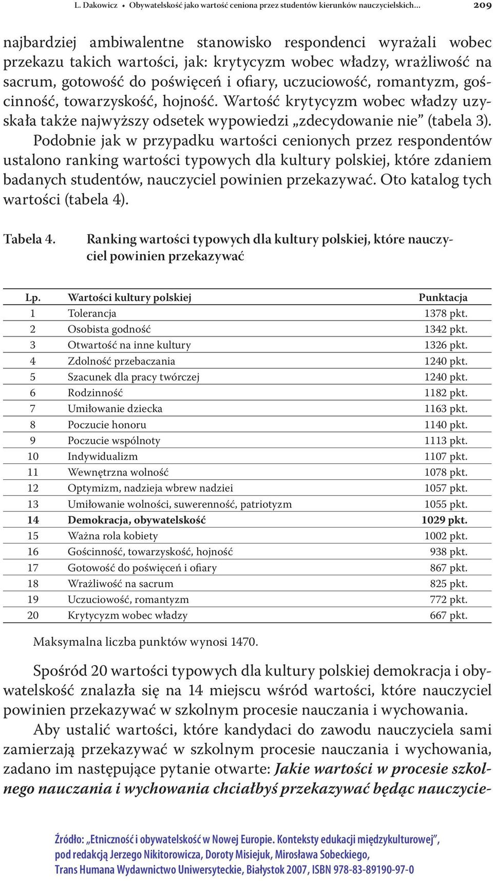 Wartość krytycyzm wobec władzy uzyskała także najwyższy odsetek wypowiedzi zdecydowanie nie (tabela ).