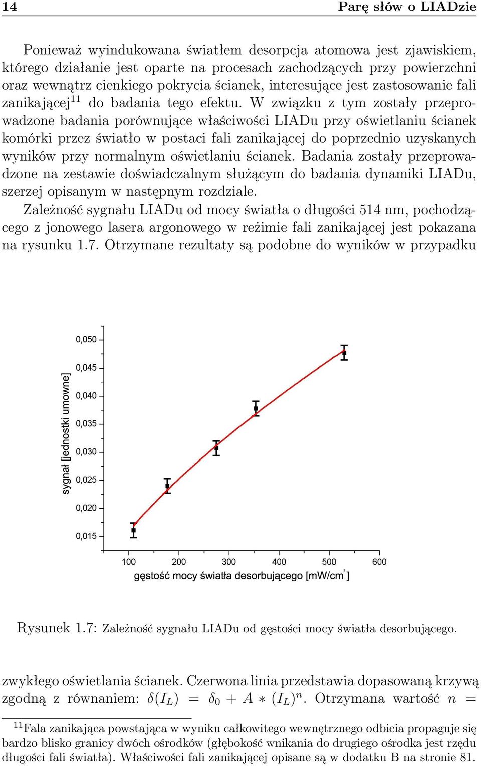 W związku z tym zostały przeprowadzone badania porównujące właściwości LIADu przy oświetlaniu ścianek komórki przez światło w postaci fali zanikającej do poprzednio uzyskanych wyników przy normalnym