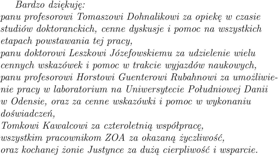 Guenterowi Rubahnowi za umożliwienie pracy w laboratorium na Uniwersytecie Południowej Danii w Odensie, oraz za cenne wskazówki i pomoc w wykonaniu