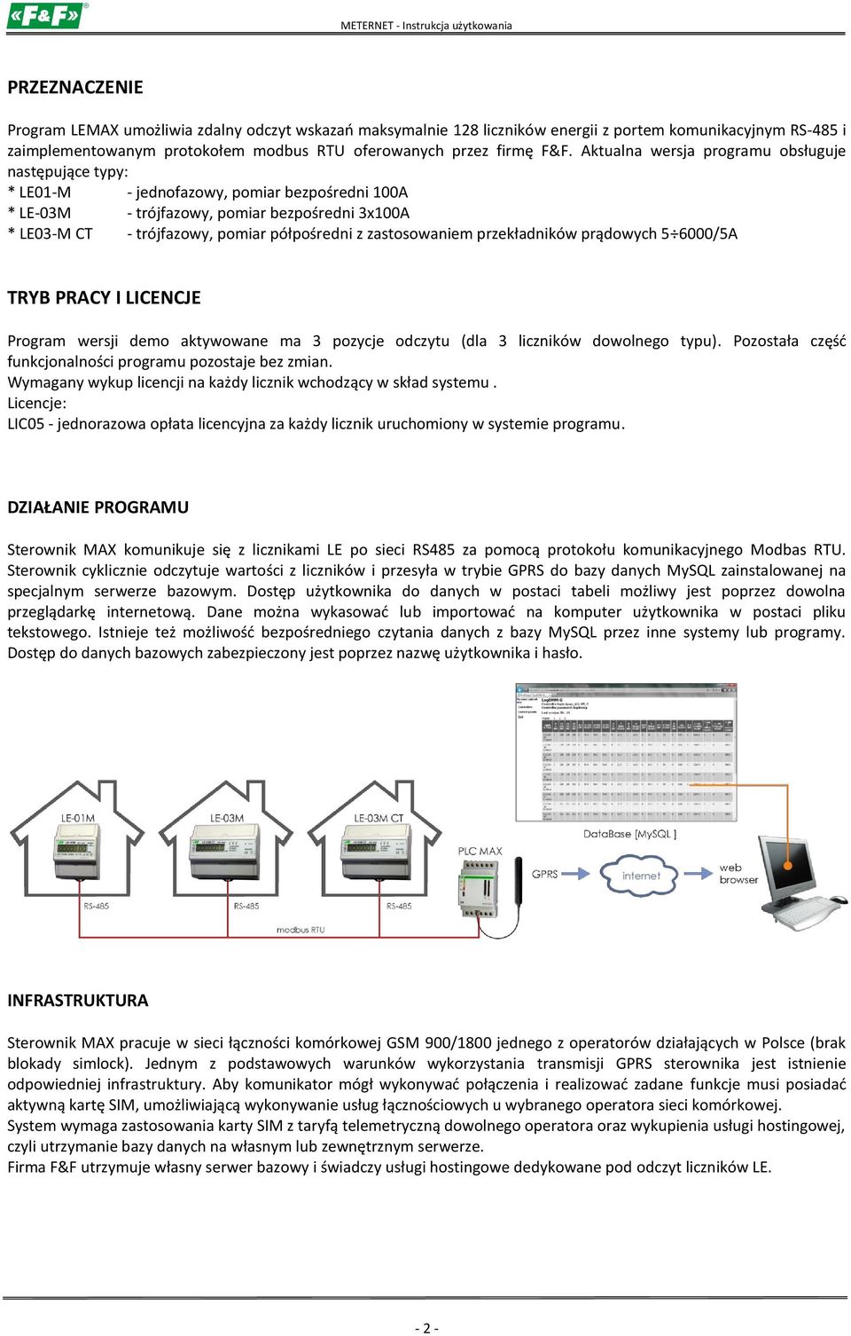 zastosowaniem przekładników prądowych 5 6000/5A TRYB PRACY I LICENCJE Program wersji demo aktywowane ma 3 pozycje odczytu (dla 3 liczników dowolnego typu).