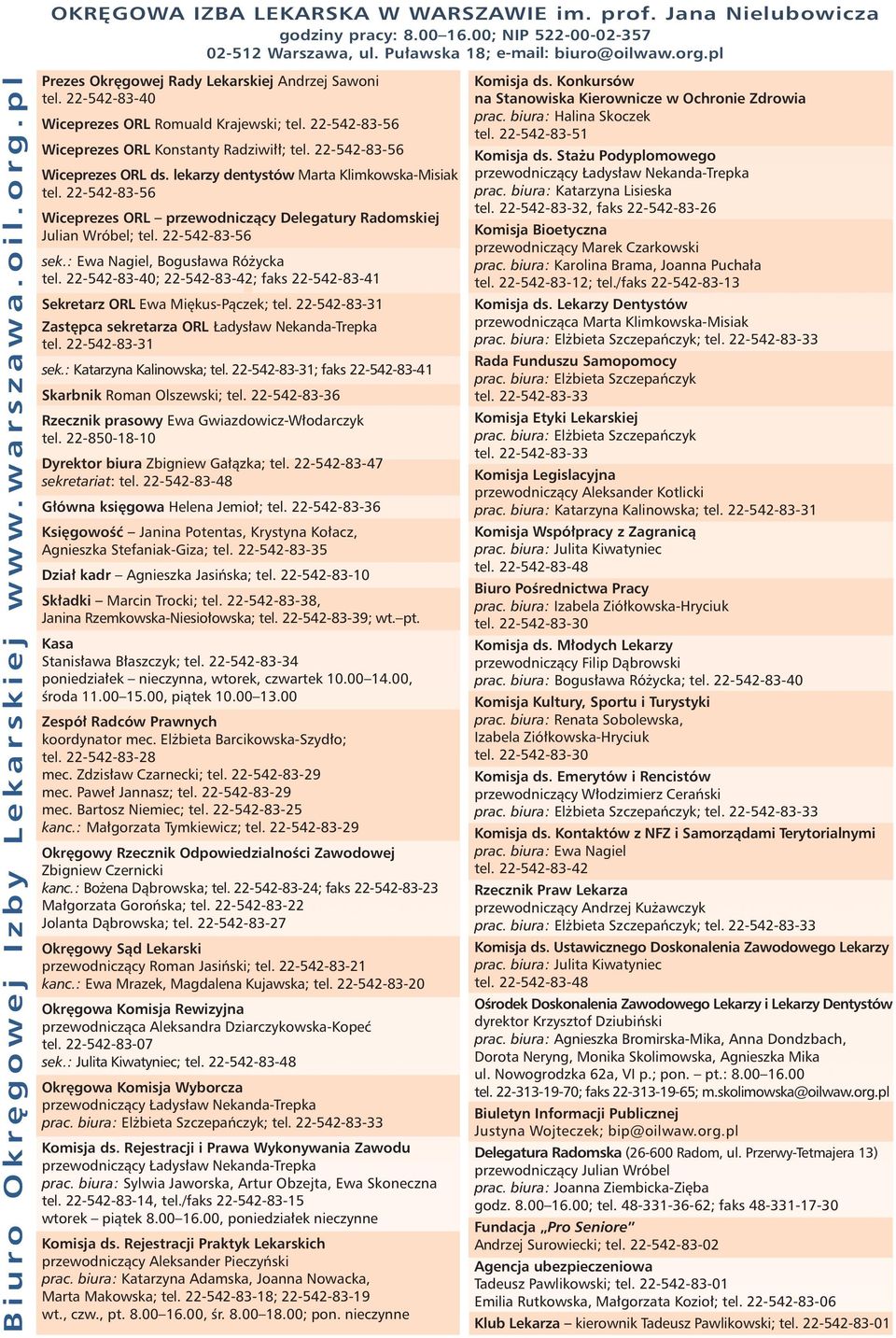 22-542-83-56 Wiceprezes ORL Konstanty Radziwi³³; tel. 22-542-83-56 Wiceprezes ORL ds. lekarzy dentystów Marta Klimkowska-Misiak tel.