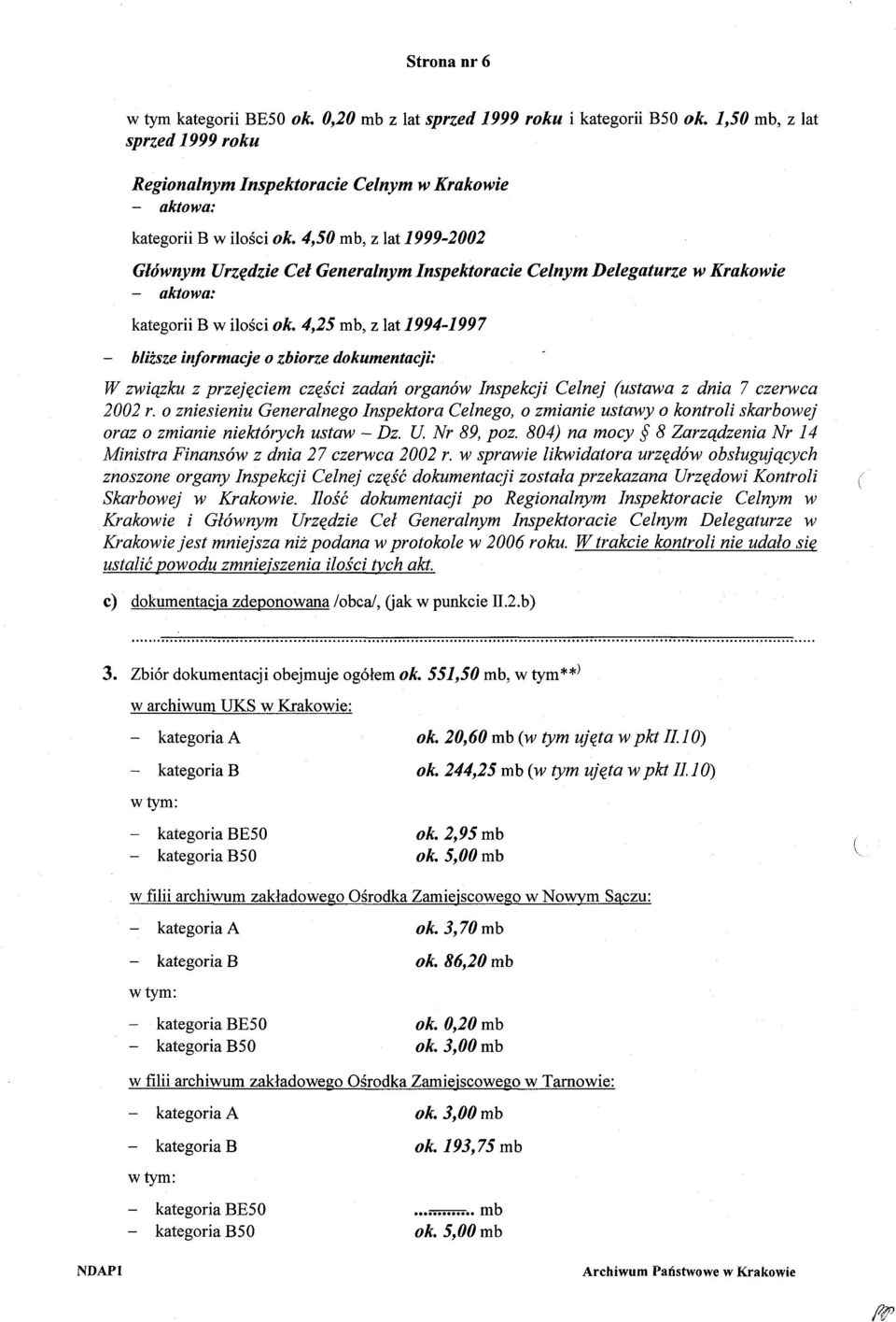 4,25 mb, z lat 1994-1997 - bliższe informacje o zbiorze dokumentacji: W związku z przejęciem części zadań organów Inspekcji Celnej (ustawa z dnia 7 czerwca 2002 r.