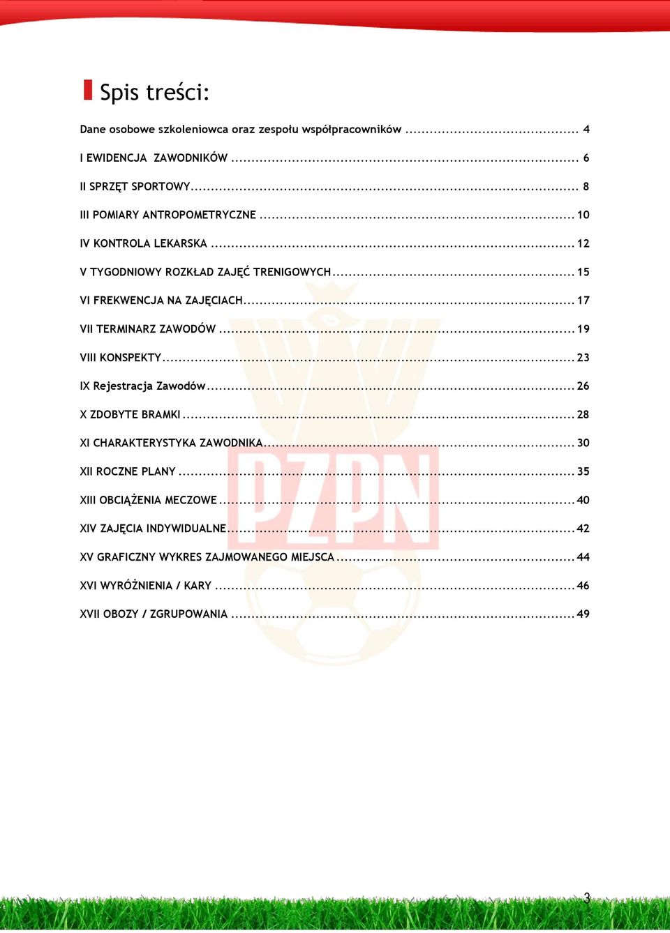 .. 17 VII TERMINARZ ZAWODÓW... 19 VIII KONSPEKTY... 23 IX Rejestracja Zawodów... 26 X ZDOBYTE BRAMKI... 28 XI CHARAKTERYSTYKA ZAWODNIKA.