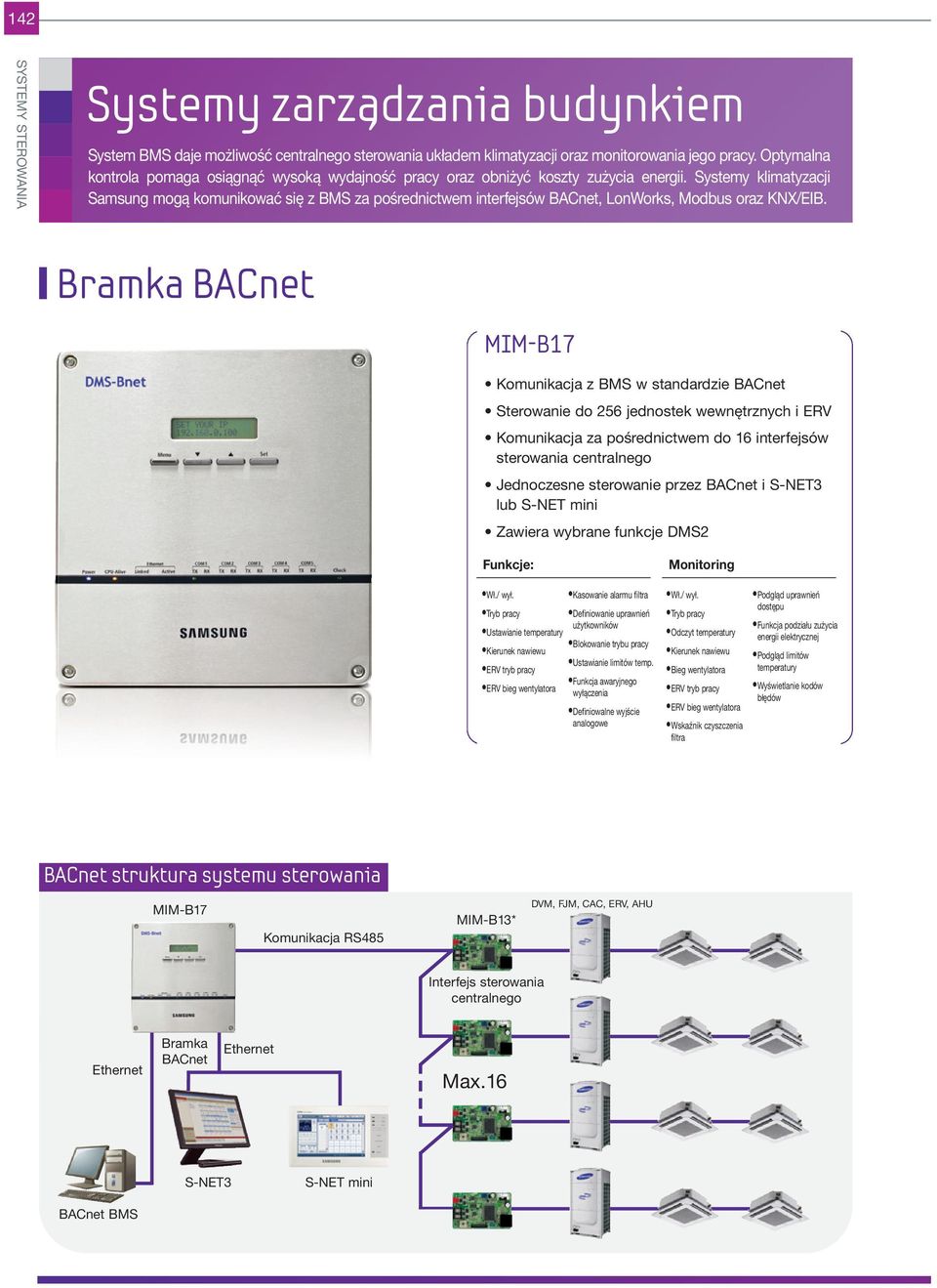 Systemy klimatyzacji Samsung mogą komunikować się z BMS za pośrednictwem interfejsów BACnet, LonWorks, Modbus oraz KNX/EIB.