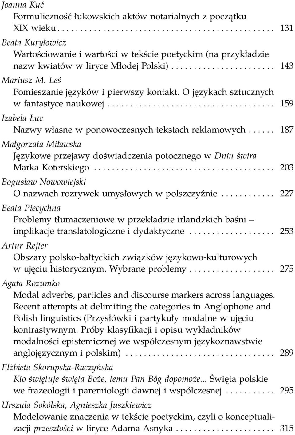 ..... 187 Małgorzata Miławska Językowe przejawy doświadczenia potocznego w Dniu świra Marka Koterskiego........................................ 203 Bogusław Nowowiejski O nazwach rozrywek umysłowych w polszczyźnie.