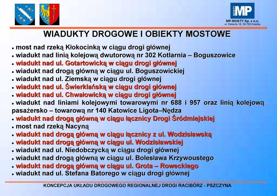 Gotartowicką w ciągu drogi głównejg wiadukt nad drogą główną w ciągu ul. Boguszowickiej wiadukt nad ul. Ziemską w ciągu drogi głównejg wiadukt nad ul.