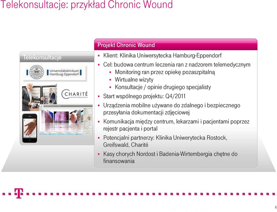 Q4/2011 Urządzenia mobilne używane do zdalnego i bezpiecznego przesyłania dokumentacji zdjęciowej Komunikacja między centrum, lekarzami i pacjentami poprzez