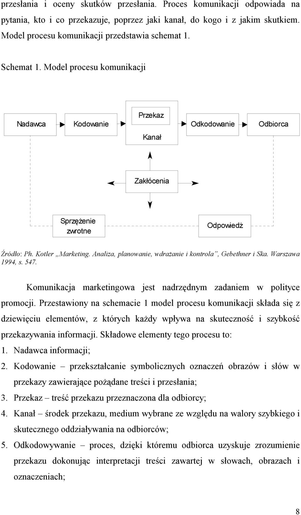 Analiza, planowanie, wdrażanie i kontrola, Gebethner i Ska. Warszawa 1994, s. 547. Komunikacja marketingowa jest nadrzędnym zadaniem w polityce promocji.