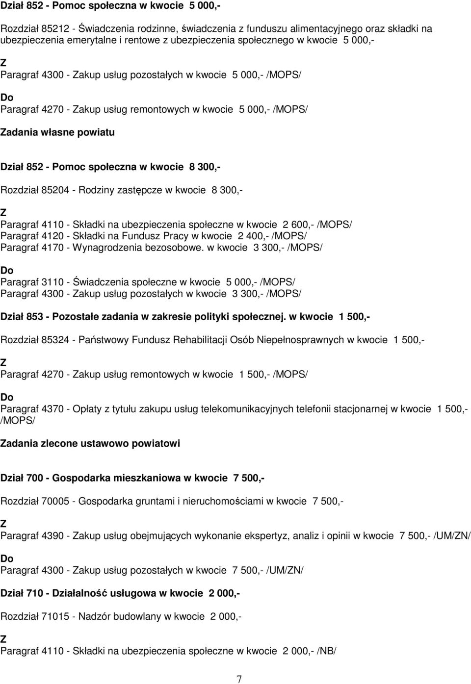 społeczna w kwocie 8 300,- Rozdział 85204 - Rodziny zastępcze w kwocie 8 300,- Paragraf 4110 - Składki na ubezpieczenia społeczne w kwocie 2 600,- /MOPS/ Paragraf 4120 - Składki na Fundusz Pracy w