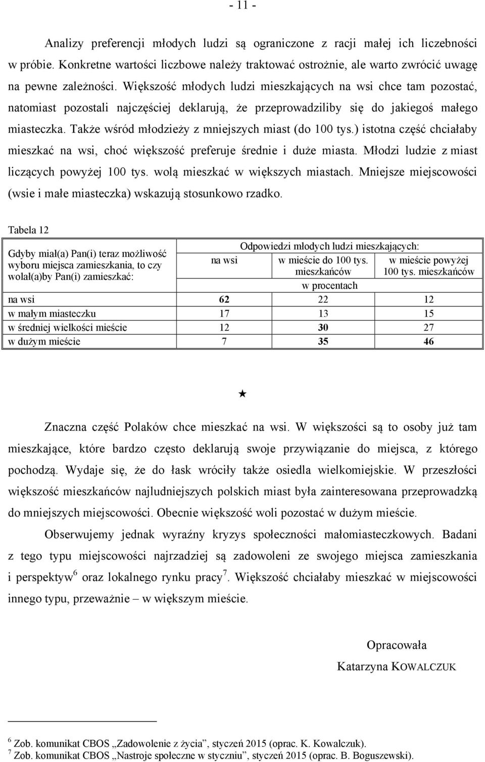 Także wśród młodzieży z mniejszych miast (do 100 tys.) istotna część chciałaby mieszkać na wsi, choć większość preferuje średnie i duże miasta. Młodzi ludzie z miast liczących powyżej 100 tys.