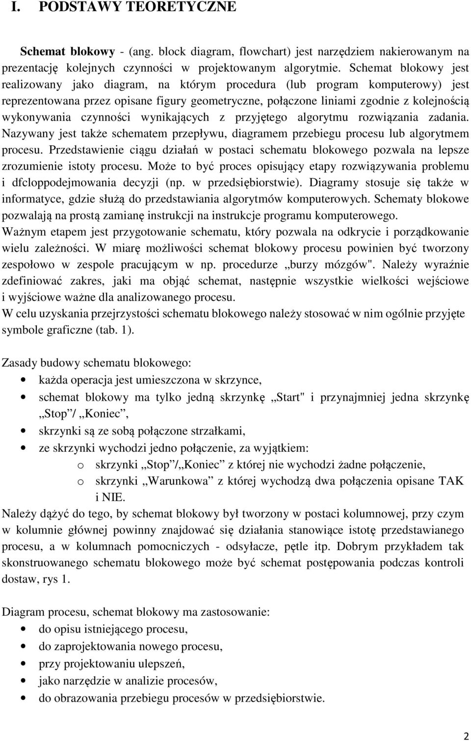 czynności wynikających z przyjętego algorytmu rozwiązania zadania. Nazywany jest także schematem przepływu, diagramem przebiegu procesu lub algorytmem procesu.