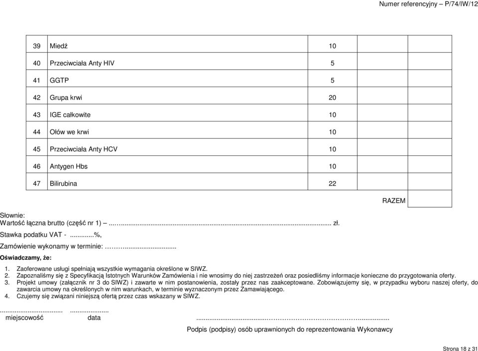 Zapoznaliśmy się z Specyfikacją Istotnych Warunków Zamówienia i nie wnosimy do niej zastrzeŝeń oraz posiedliśmy informacje konieczne do przygotowania oferty. 3.