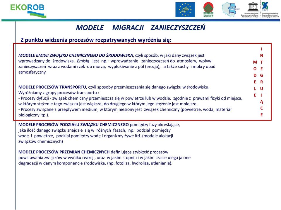 MODL PROCSÓW TRANSPORTU, czyli sposoby przemieszczania się danego związku w środowisku.