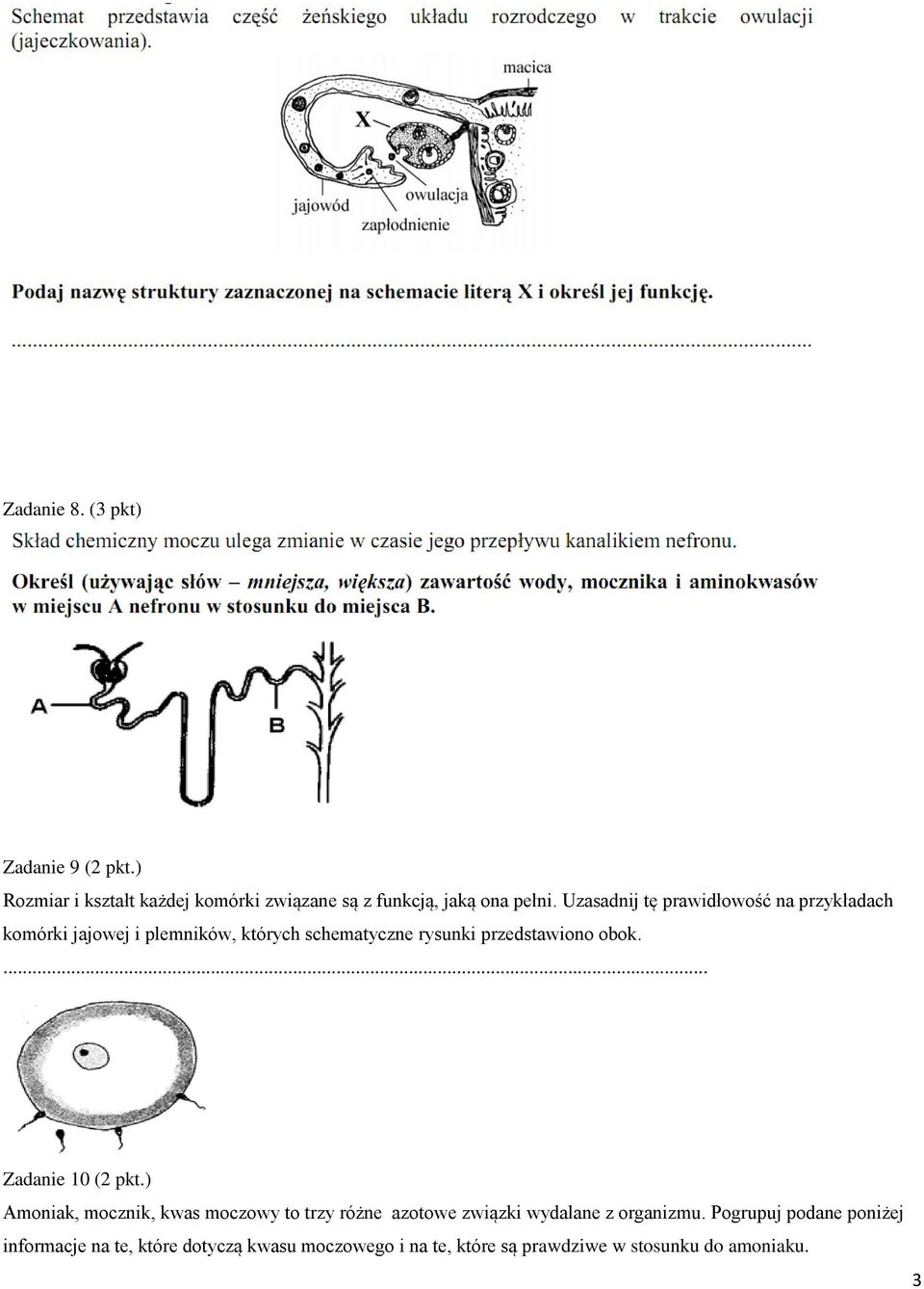 obok.... Zadanie 10 (2 pkt.) Amoniak, mocznik, kwas moczowy to trzy różne azotowe związki wydalane z organizmu.
