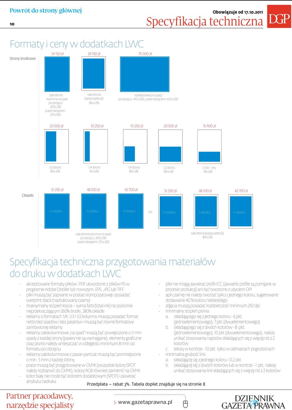 Strony środkowe 20 500 zł 89 x 256 51 250 zł 10 250 zł 42 x 256 46 100 zł rozkładówka (na spad) po obcięciu: 410 x 290, przed obcięciem: 420 x 300 10 250 zł 89 x 128 42 700 zł 20 500 zł 15 400 zł 183