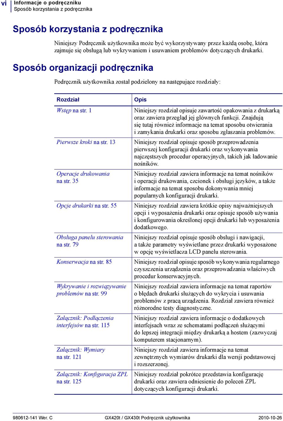 1 Pierwsze kroki na str. 13 Operacje drukowania na str. 35 Opcje drukarki na str. 55 Obsługa panelu sterowania na str. 79 Konserwacja na str. 85 Wykrywanie i rozwiązywanie problemów na str.