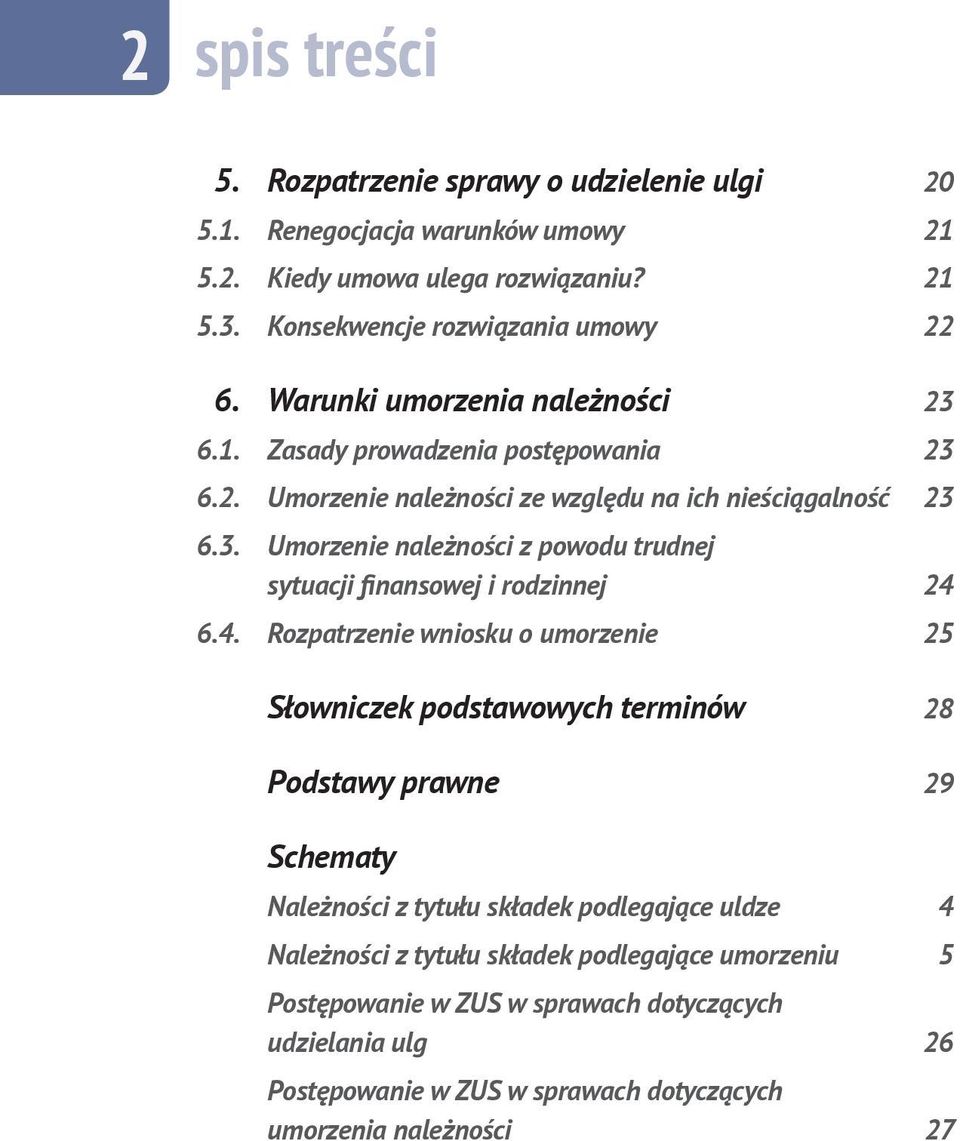 4. Rozpatrzenie wniosku o umorzenie 25 Słowniczek podstawowych terminów 28 Podstawy prawne 29 Schematy Należności z tytułu składek podlegające uldze 4 Należności z tytułu składek