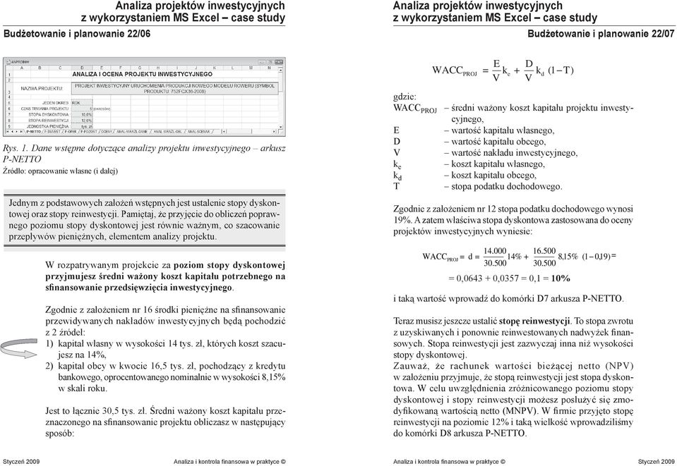 reinwestycji. Pamiętaj, że przyjęcie do obliczeń poprawnego poziomu stopy dyskontowej jest równie ważnym, co szacowanie przepływów pieniężnych, elementem analizy projektu.