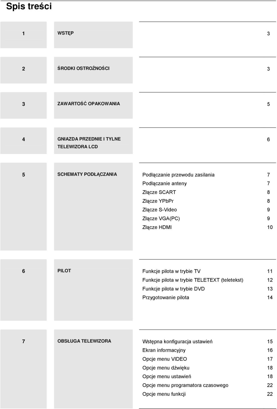 TV Funkcje pilota w trybie TELETEXT (teletekst) Funkcje pilota w trybie DVD Przygotowanie pilota 11 12 13 14 7 OBSŁUGA TELEWIZORA Wstpna