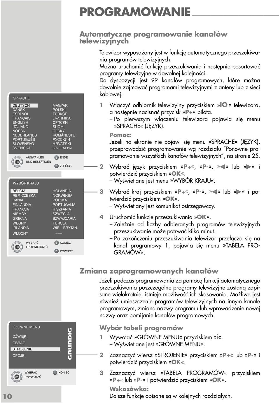 W OCHY I POTWIERDZIå Automatyczne programowanie kanałów telewizyjnych Telewizor wyposażony jest w funkcję automatycznego przeszukiwania programów telewizyjnych.