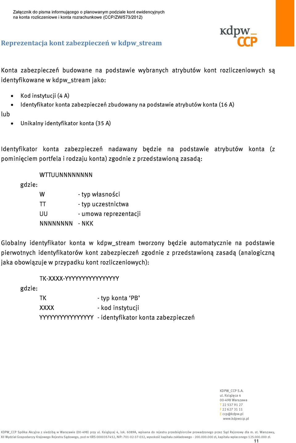 pominięciem portfela i rodzaju konta) zgodnie z przedstawioną zasadą: WTTUUNNNNNNNN gdzie: W - typ własności TT - typ uczestnictwa UU - umowa reprezentacji NNNNNNNN - NKK Globalny identyfikator konta