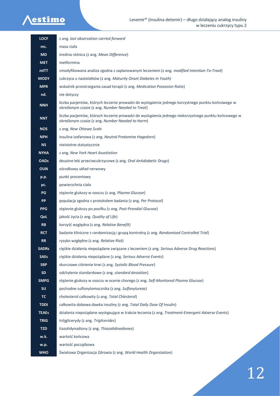 modified Intention-To-Treat) cukrzyca u nastolatków (z ang. Maturity Onset Diabetes In Youth) wskaźnik przestrzegania zasad terapii (z ang.