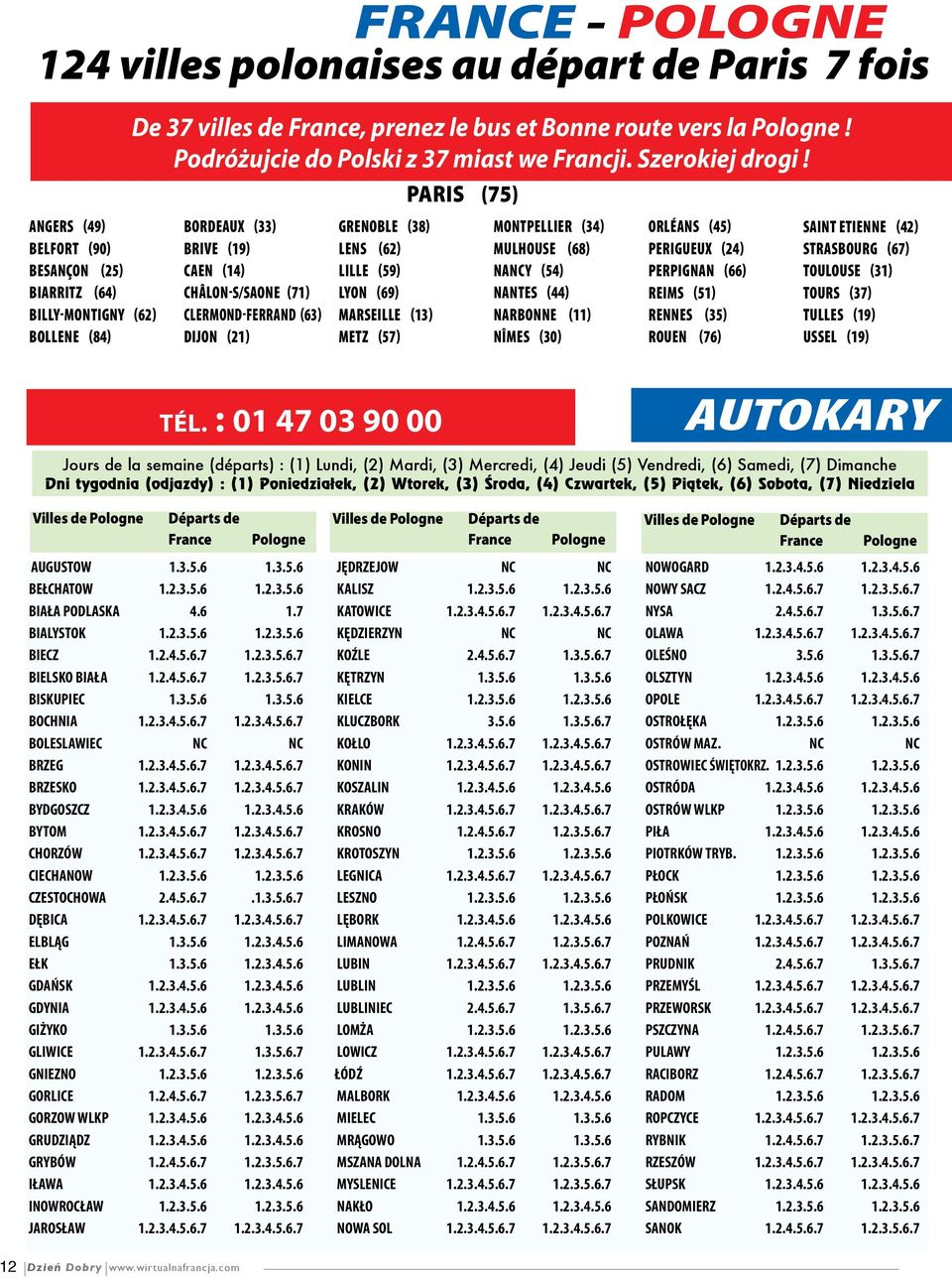 Paris (75) Bordeaux (33) Brive (19) Caen (14) Châlon-S/Saone (71) Clermond-Ferrand (63) Dijon (21) Grenoble (38) Lens (62) Lille (59) Lyon (69) Marseille (13) Metz (57) Montpellier (34) Mulhouse (68)